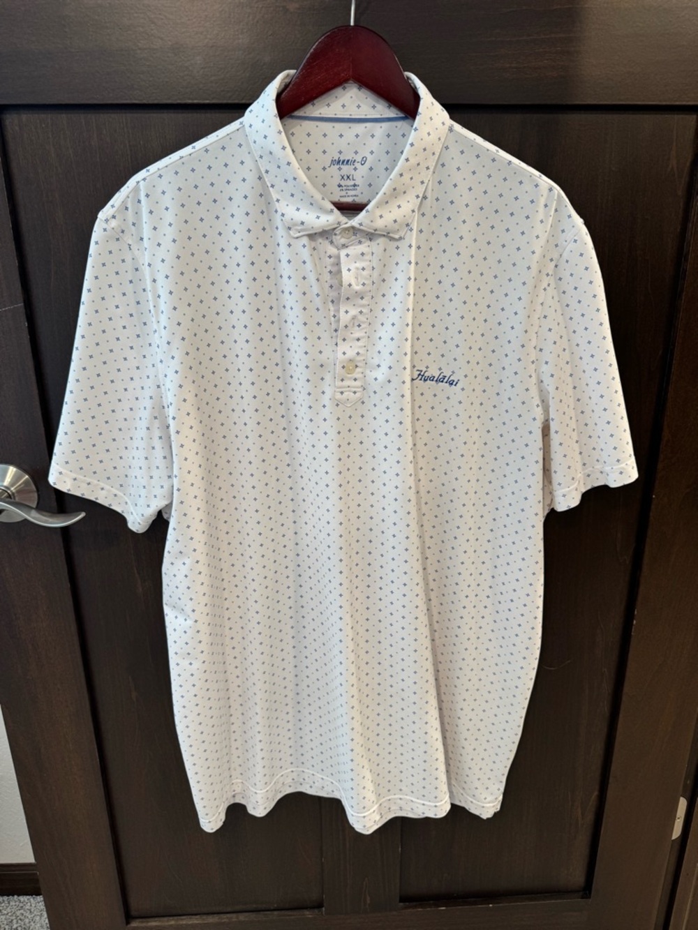 johnnie-O White Polo with Blue Microdot Pattern from Hualālai